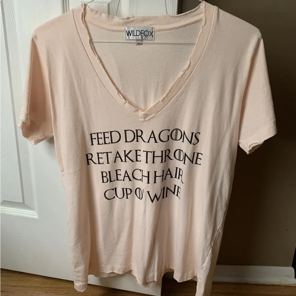 RARE NWOT Wildfox Game Of Thrones Daenerys V-Neck Pink Feed Dragons Shirt Top M